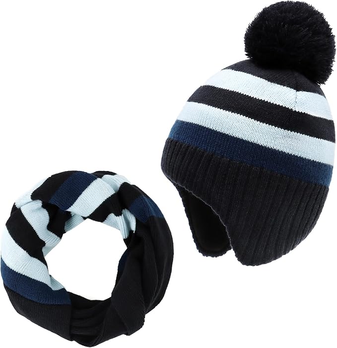 Duoyeree Kids Beanie Hat for Boys Girls Pom-pom Kint Hats Cozy Lining Winter by Duoyeree