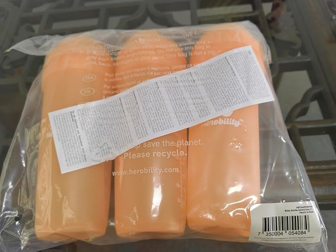 Herobility Double Anti-Colic Baby Bottles – 12 fl oz/340ml – 3-Pack – Peach - Image 7