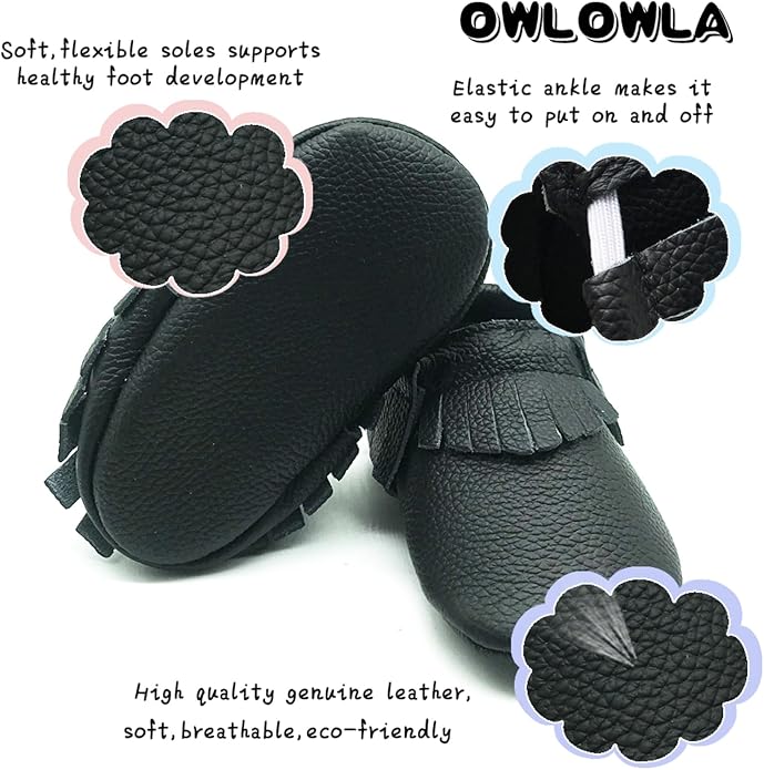 OWLOWLA Baby Moccasins Soft Sole Leather Baby Shoes Infant Toddler Pre-Walker - Image 3