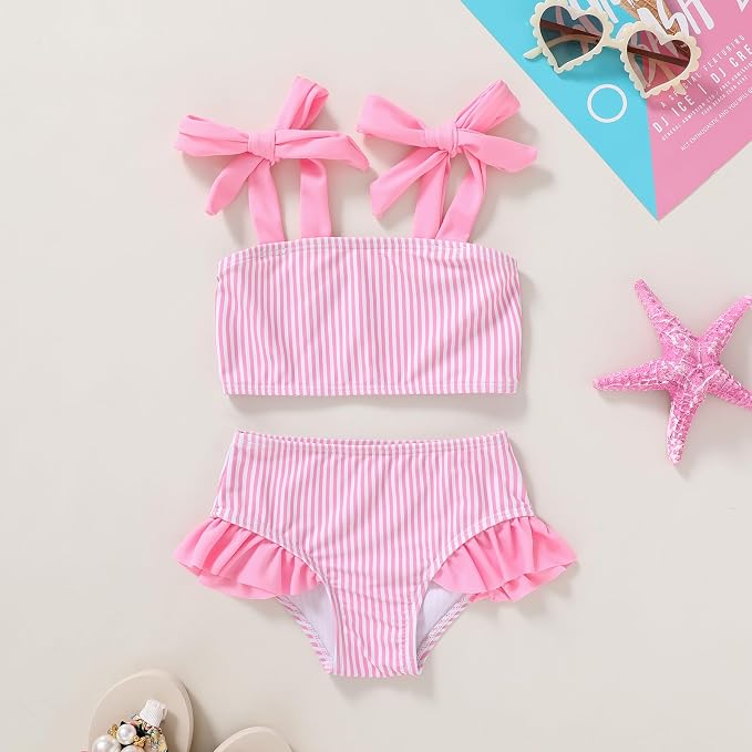 YOUNGER TREE Toddler Girls Two Pieces Swimsuit Color Block Stripe Swimwear - Image 2