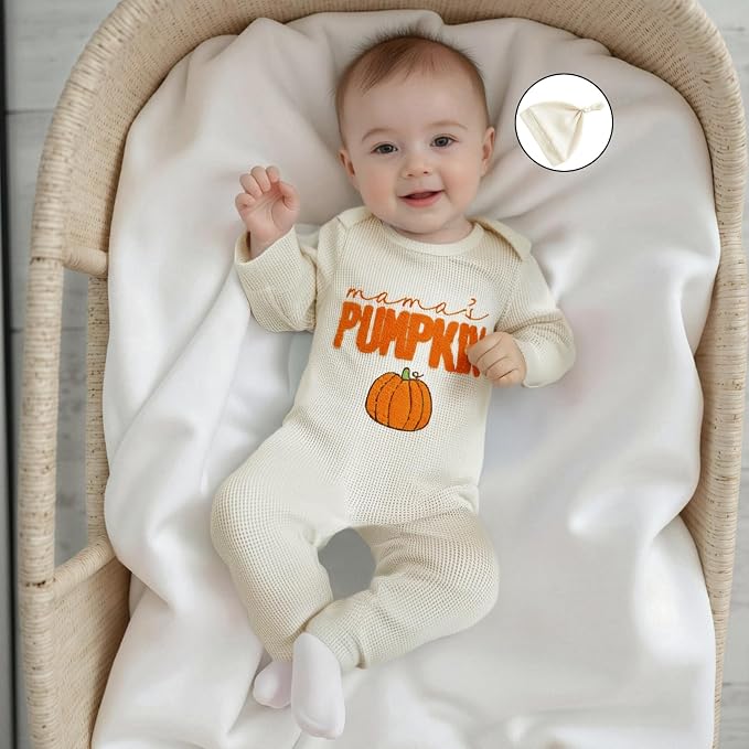 Newborn Infant Baby Boy Halloween Outfit Little Pumpkin Embroidery Romper - Image 2