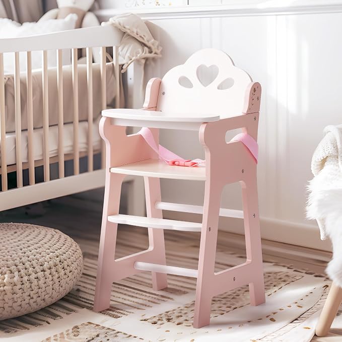 ROBOTIME High Chair for Pretend Play, Wooden Baby Doll Furniture - Image 8