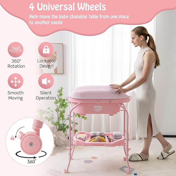 BABY JOY Baby Bathtub with Changing Table, Foldable Infant Diaper Changing - Image 4