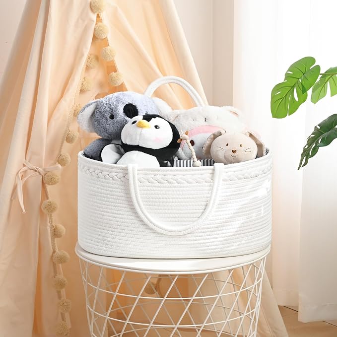 Baby Diaper Caddy Organizer, Cotton Rope Diaper Basket, Changing Table Storage - Image 7