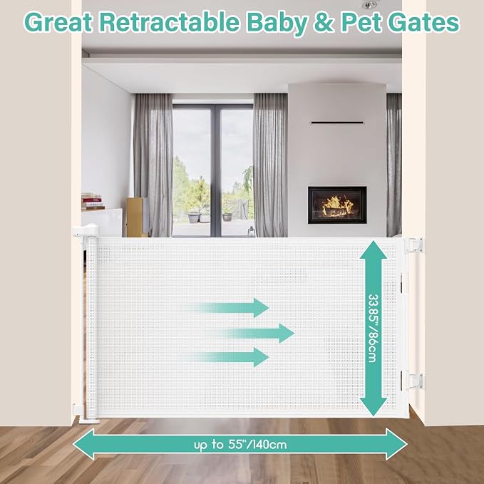 55 inch Retractable Baby Gates, EZIGO Extra Wide Baby Gate - Image 2