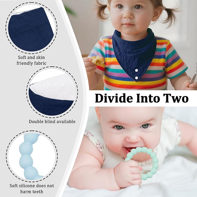 Baby Bandana Bibs & Teethers 6-Pack, 100% Organic Cotton, Super Absorbent & Soft - Image 2