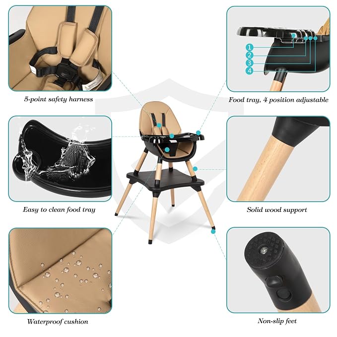 6 in 1 High Chair for Babies & Toddlers, Convertible Wooden Baby Highchair - Image 3