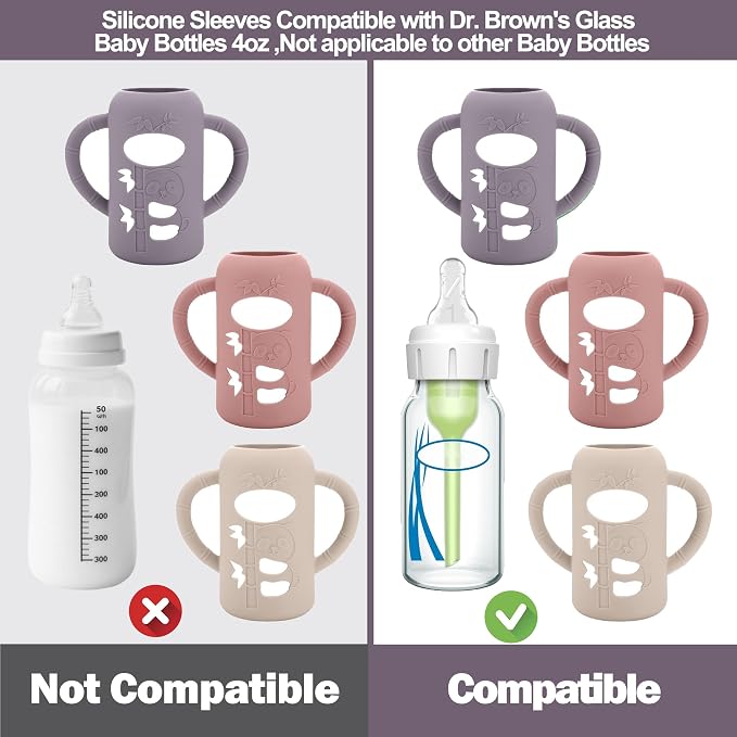 BUSOHA 3 Pack Silicone Sleeves for Dr. Brown's Glass Baby Bottles - Image 3