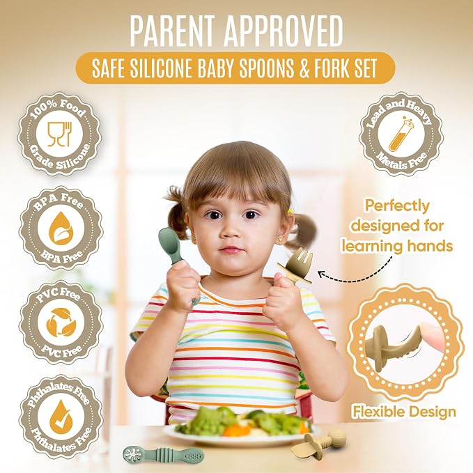 4pc Silicone Baby Spoons Self Feeding Baby Utensils 6-12 Months - Image 2