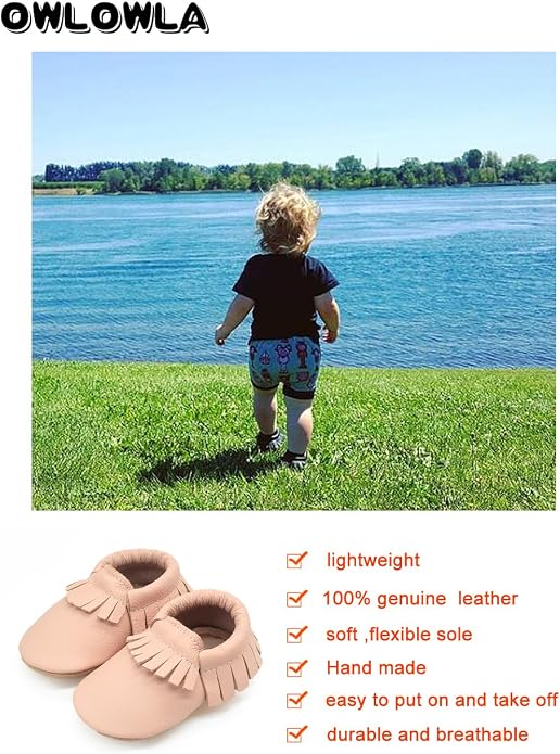 OWLOWLA Baby Moccasins Soft Sole Leather Baby Shoes Infant Toddler Pre-Walker - Image 4