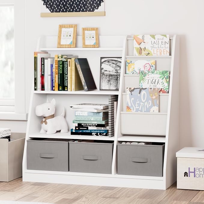 White Kids Bookshelf Wood Montessori Toy Storage Organizer Cabinet Shelf Child - Image 9