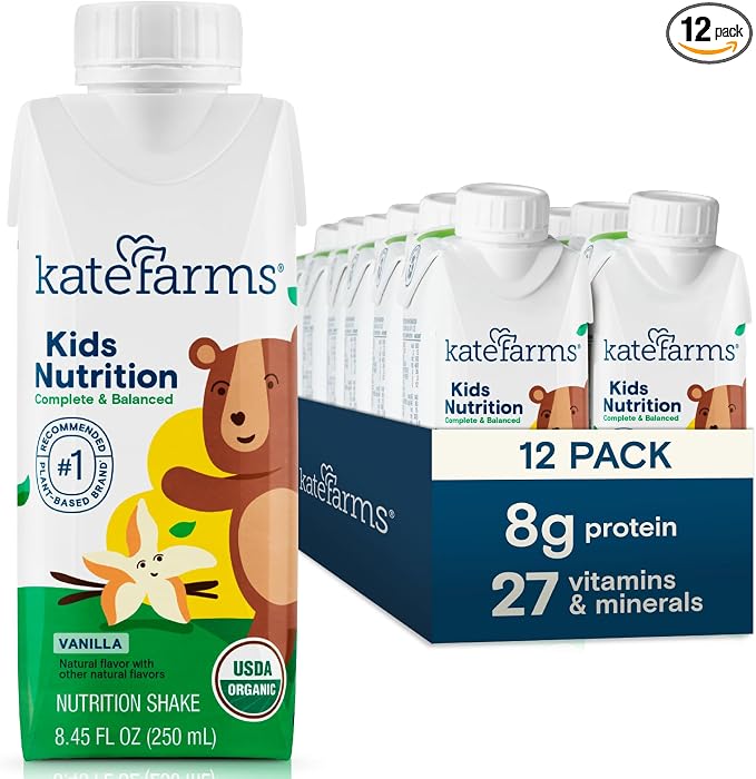 KATE FARMS Organic Kids Nutrition Vanilla Shake, 8g Protein, 27 Vitamins and by KateFarms