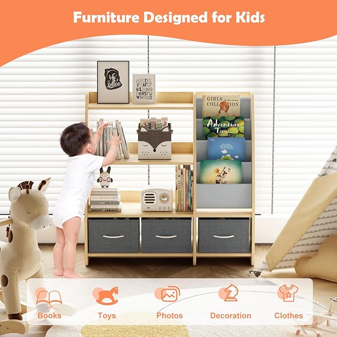 Kids Bookshelf Wood Toy Storage Organizer Cabinet Children Bookcase Toddler - Image 5
