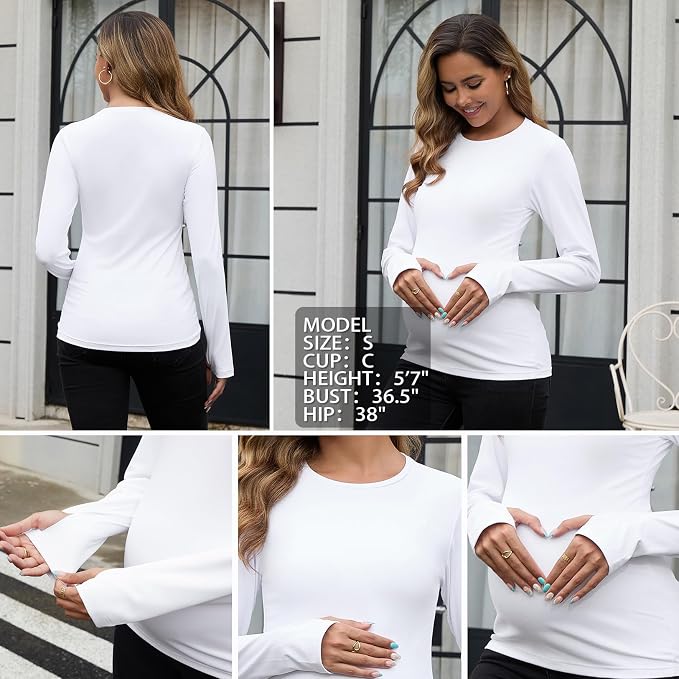 GINKANA Maternity Workout Tops Long Sleeve Pregnancy Yoga Shirts - Image 5