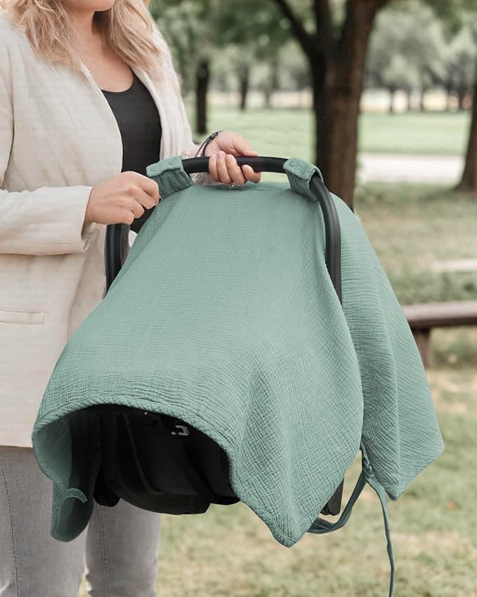 Blissful Diary 2-in-1 Muslin Baby Car Seat Cover, Breathable Infant Car Seat - Image 7