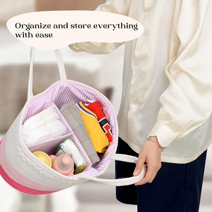 luxury little Diaper Caddy Organizer, Large Cotton Rope Nursery Basket - Image 7