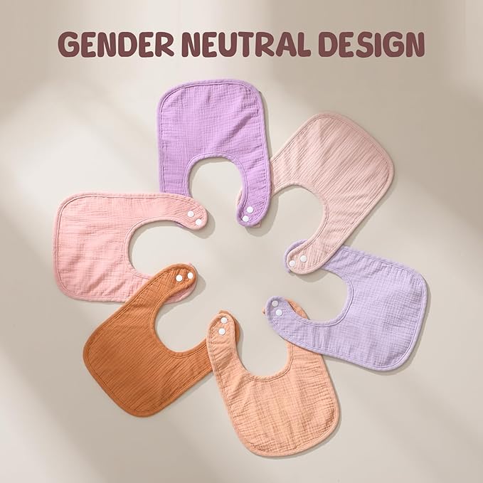 6-Pack Muslin Baby Bibs for Unisex Boys Girls, Cotton Baby Drool Bibs, Drooling - Image 6