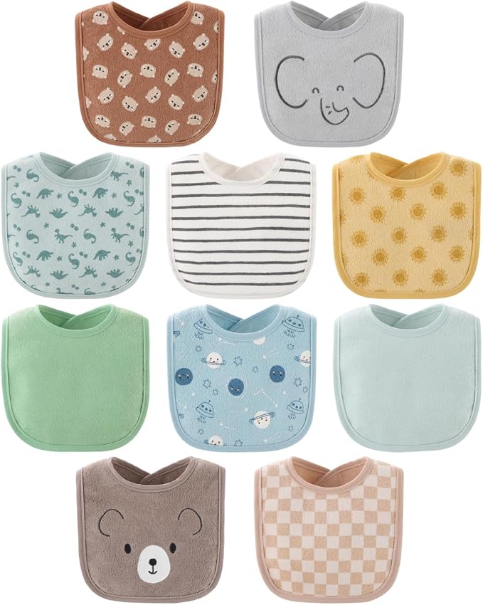 The Peanutshell Baby Boy or Girl Terry Bibs Set of 10-100% Cotton, Absorbent by ThePeanutshell