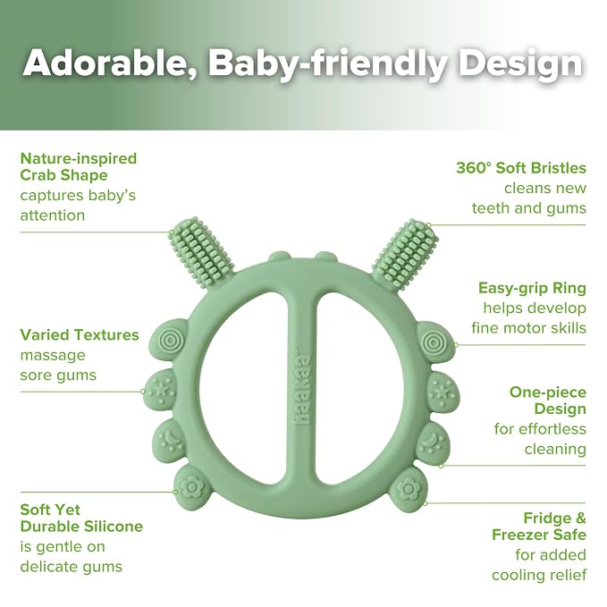 Haakaa Silicone Crab Baby Teether, Teething Toys, 360° Baby Toothbrush Head - Image 4