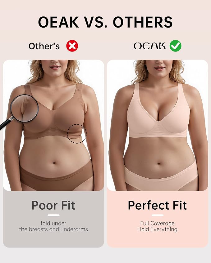 OEAK Womens Deep V Bras Wireless Comfortable Bra Supportive No Underwire Bras - Image 4