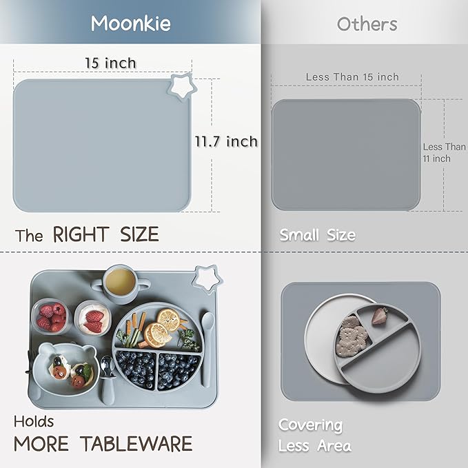 Moonkie Silicone Placemats for Baby & Kid, Stain-Proof Non-Slip Toddler Food - Image 5