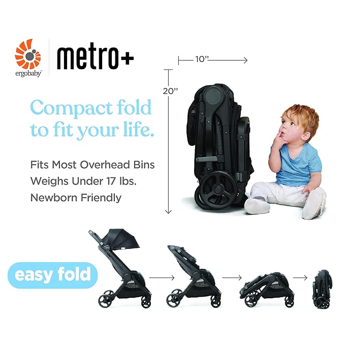 Ergobaby Metro+ Compact Baby Stroller, Lightweight Umbrella Stroller Folds Down - Image 4