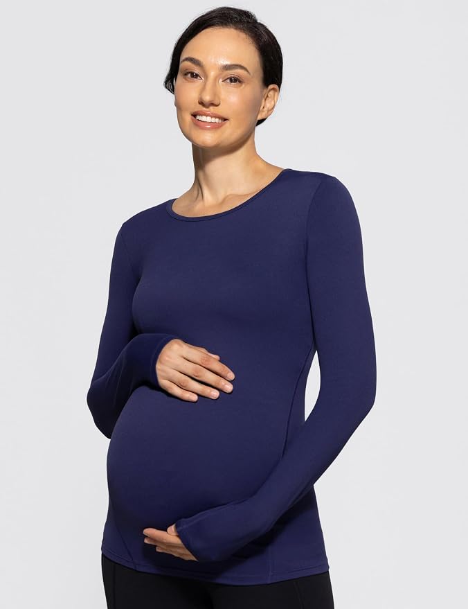 POSHDIVAH Women's Maternity Long Sleeve T Shirts Scoop Neck Pregnancy Tee Top - Image 4
