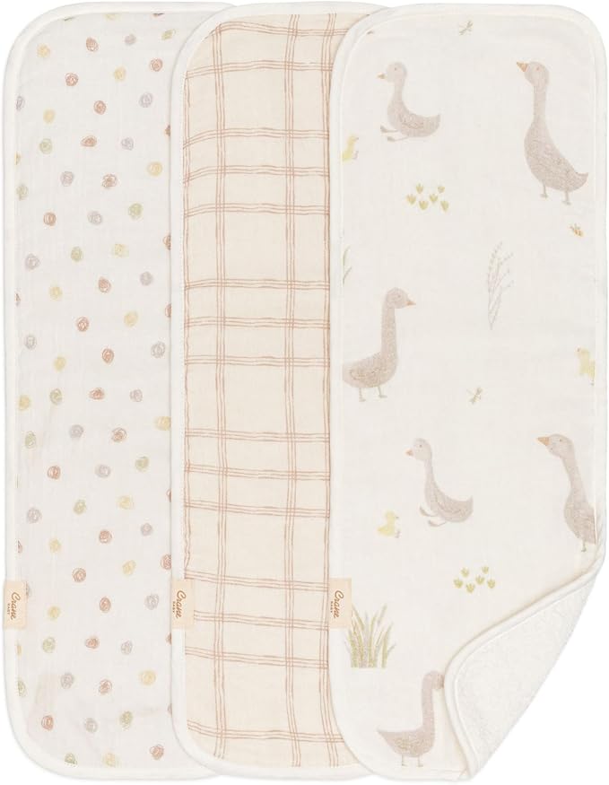 Crane Baby Burp Cloth Set, 3-pc. Charlie Farmhouse Goose Collection, Soft 100% by CraneBaby