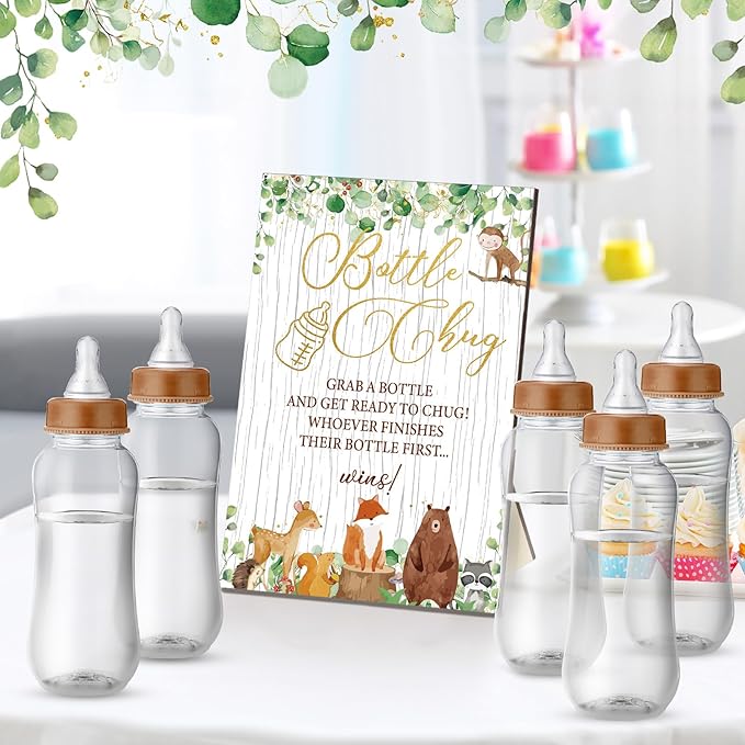 TrelaCo Woodland Animal Cool Baby Shower Games Bottle Chug Sign Wooden Woodland - Image 5