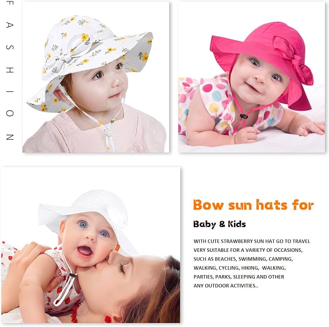 Baby Girl Sun Hat with UPF 50+ Outdoor Adjustable Beach Hat with Wide Brim - Image 5