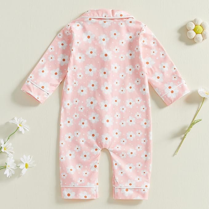 Balaflyie Baby Girl Button Down Pajamas Romper One-Piece Jumpsuit Long Sleeve - Image 2