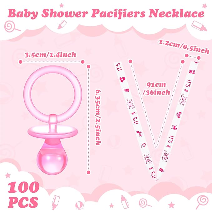 Chengu 100 Pcs Baby Shower Pacifiers Necklace, Acrylic Pacifiers Necklace Charm - Image 3