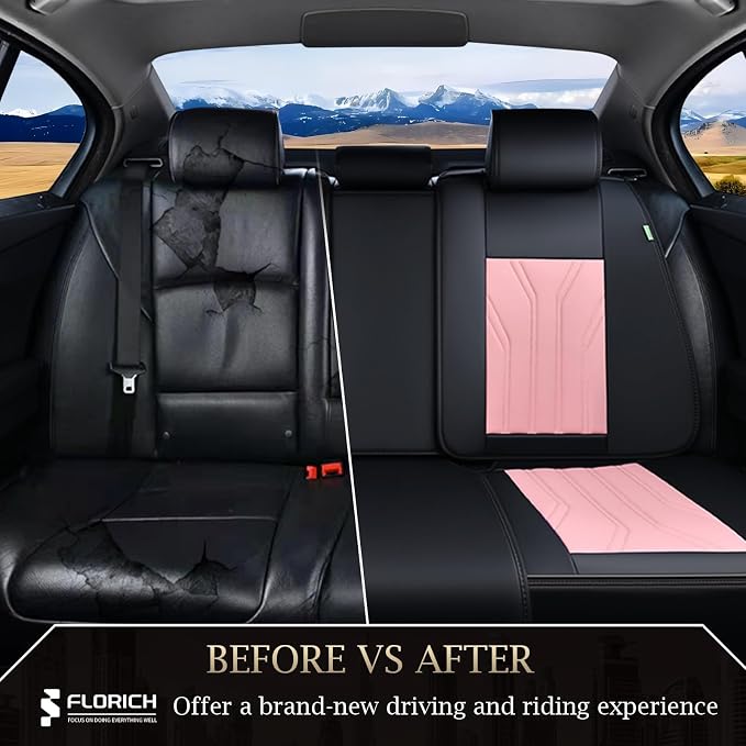 FLORICH Rear Seat Covers Leather Car Seat Covers Waterproof Back Seat Cover - Image 6