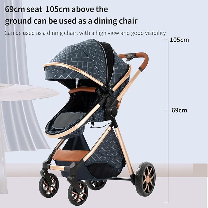 2 in 1 Baby Stroller with Bassinet Mode, Reversible Infant Pram, One-Click - Image 6