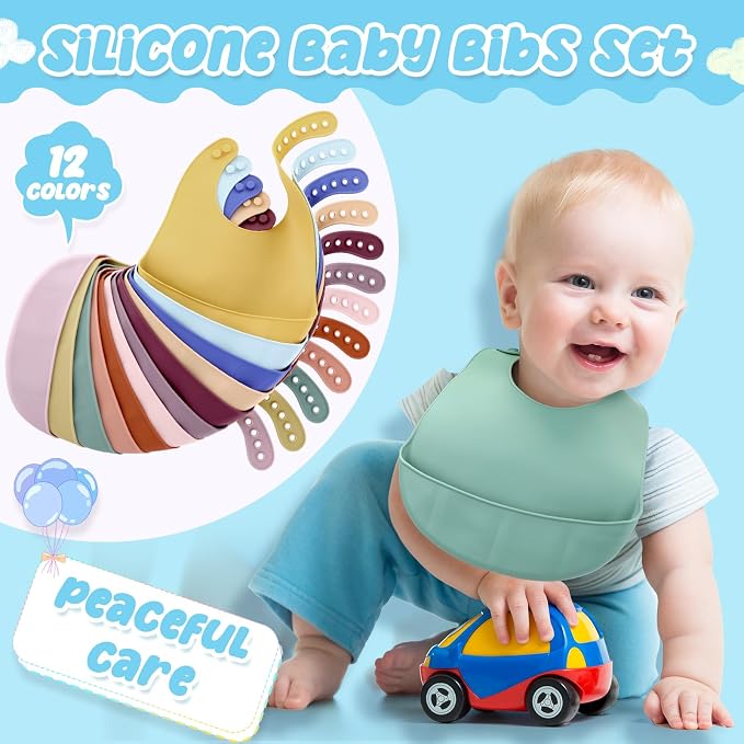 Mepase Silicone Bibs Waterproof Silicone Baby Bibs Soft Adjustable Baby Feeding - Image 6