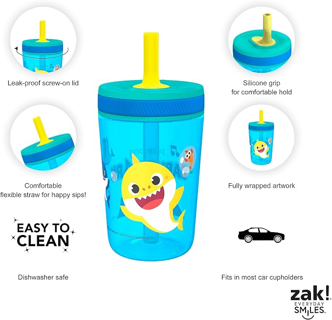 Zak Designs Baby Shark Kelso Tumbler Set, Leak-Proof Screw-On Lid - Image 4