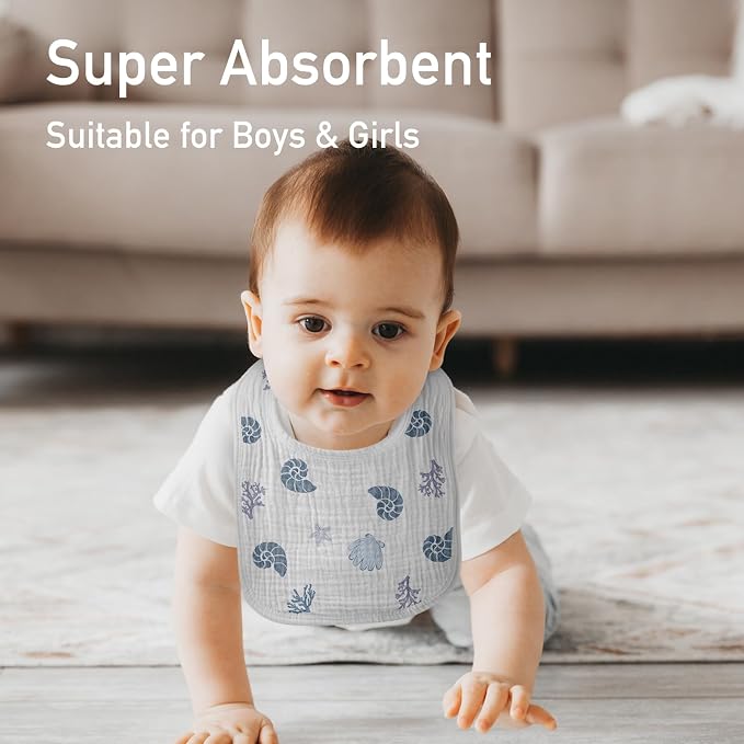 Muslin Baby Drool Bibs for Unisex Boys Girls, 6 Pack Soft Cotton Baby Bib for - Image 4
