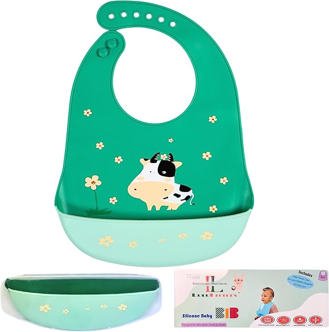 Silicone Baby Bibs Unisex, Self-Feeding, Catch-all Large Pocket, 6-48 months by LuluLittles