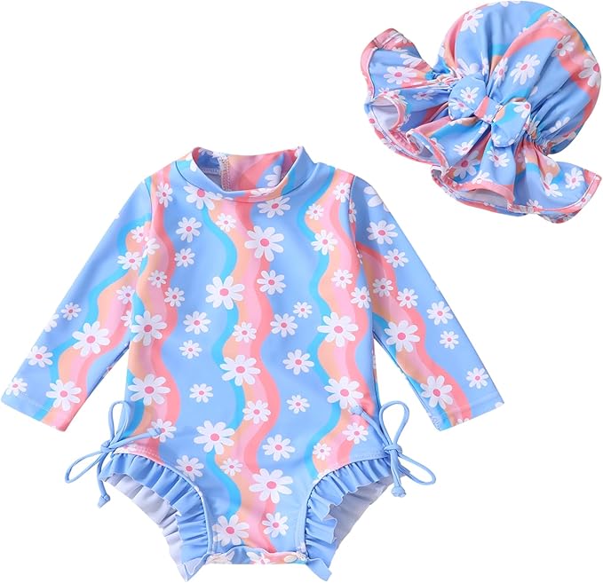 Infant Baby Girl Swimsuit One-Piece Long Sleeve Rash Guard by YOUNGERTREE