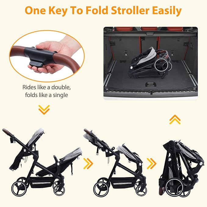 Tandem Double Stroller Newborn and Toddler, Foldable Twin Stroller - Image 9