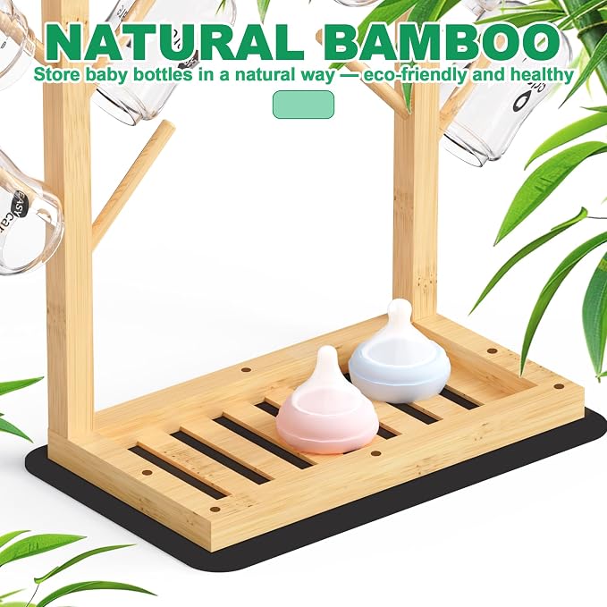 Baby Bottle Drying Rack, Vertical Bamboo Bottle Dryer Holder - Image 7