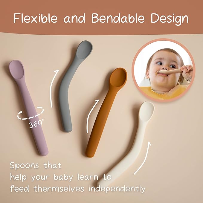 Moonkie Silicone Baby Spoons Set of 4, Two Sizes Feeding Spoon - Image 3