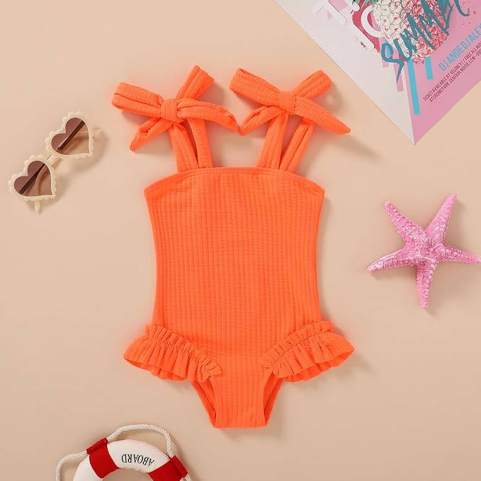 Happy Town Toddler Swimsuit Girl Solid Color Stripe One-Piece Baby Bathing Suits - Image 2