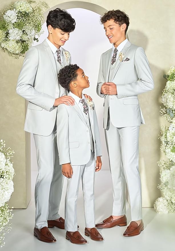 Boys Suit 4 Piece Slim Fit Kids Tuxedo Suit Formal Wedding Outfit Blazer Vest - Image 3