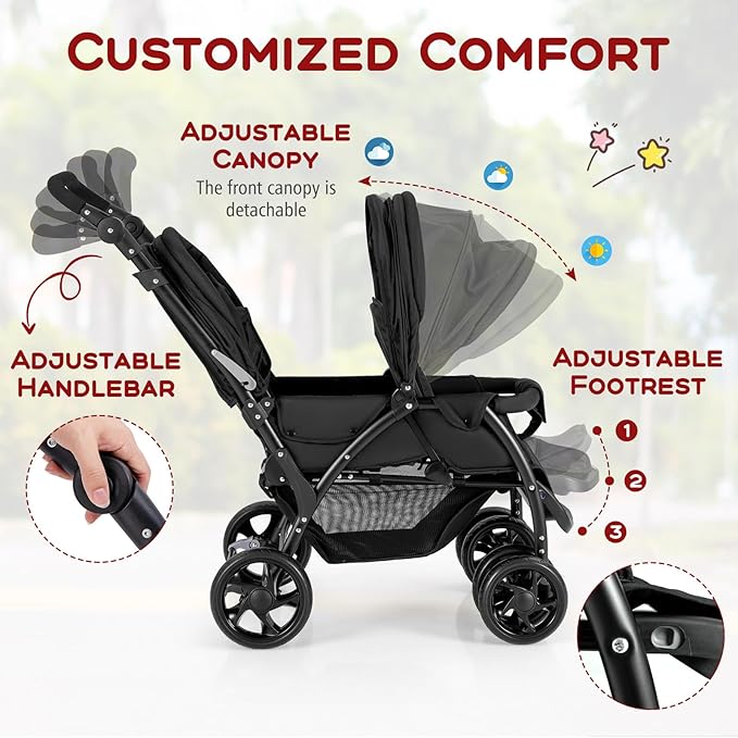 HONEY JOY Double Stroller, Foldable Lightweight Infant Twin - Image 4