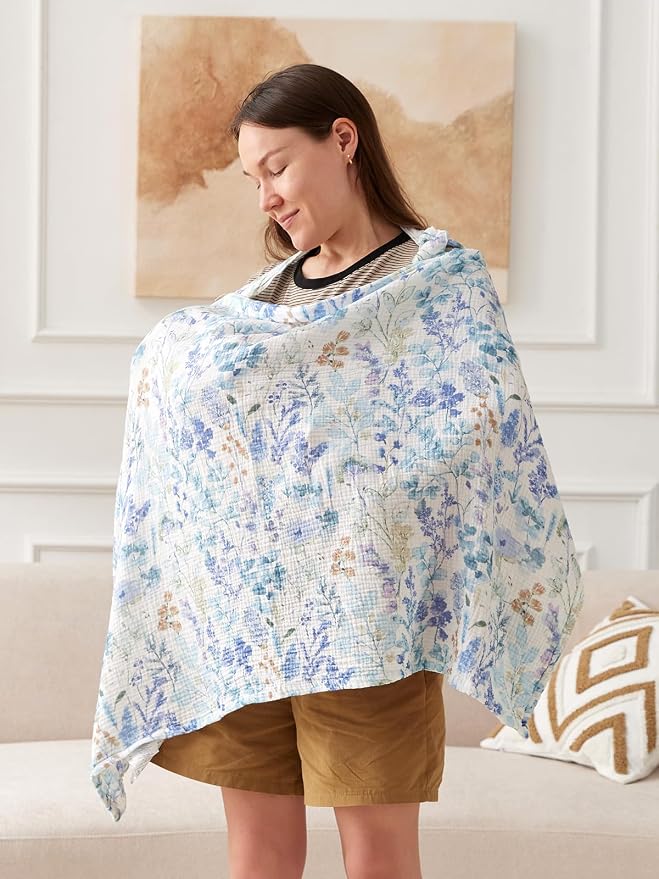 TILLYOU Muslin Nursing Cover for Baby Breastfeeding, 100% Cotton Breathable - Image 3
