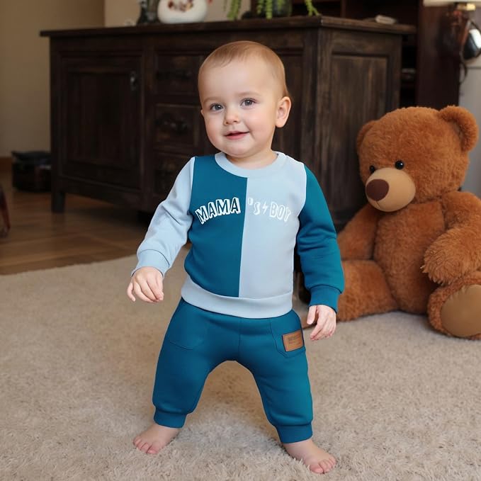 Kupretty Toddler Baby Boy Fall Winter Clothes Color Block Long Sleeve - Image 2