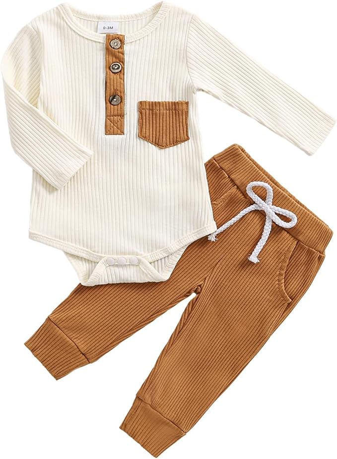 fhutpw Baby Boy Clothes 3 6 12 18 Months Ribbed Knitted Long Sleeve Romper and by fhutpw