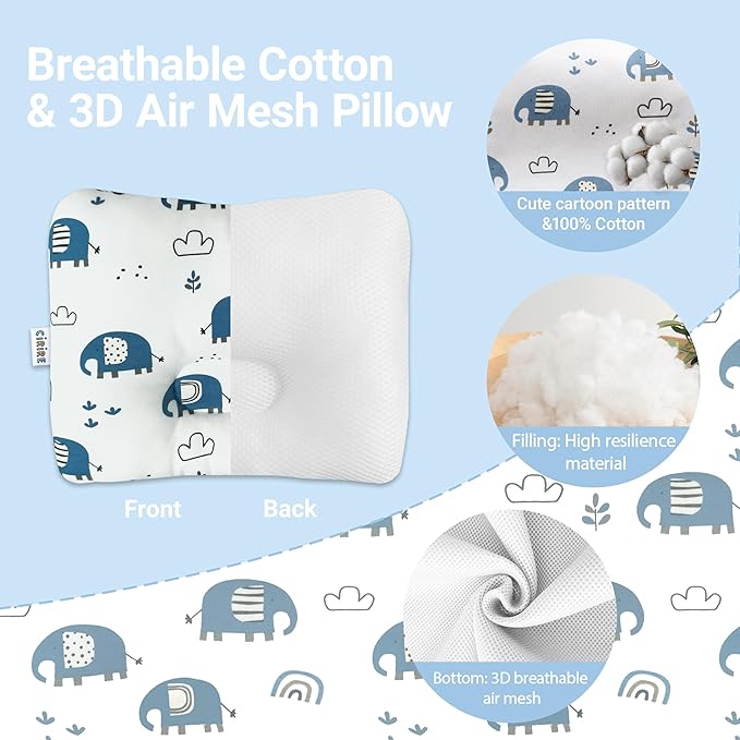 Unisex Soft and Breathable Baby Pillow 100% Organic Cotton Machine Washable - Image 3