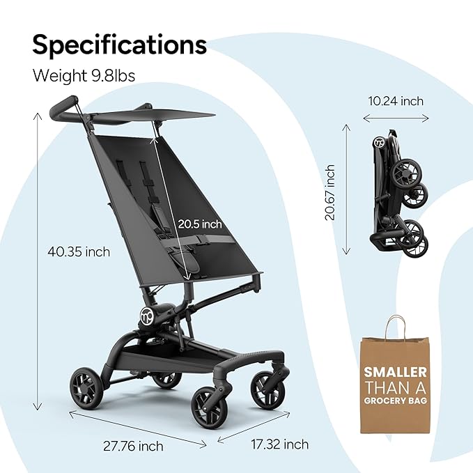 Mompush Jeto Lightweight Travel Stroller – 9.8 lbs Ultra-Compact, One-Hand Fold - Image 2